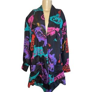 Vintage 80s Carole Little for St. Tropez Wear Silk Colorful Fish Blazer